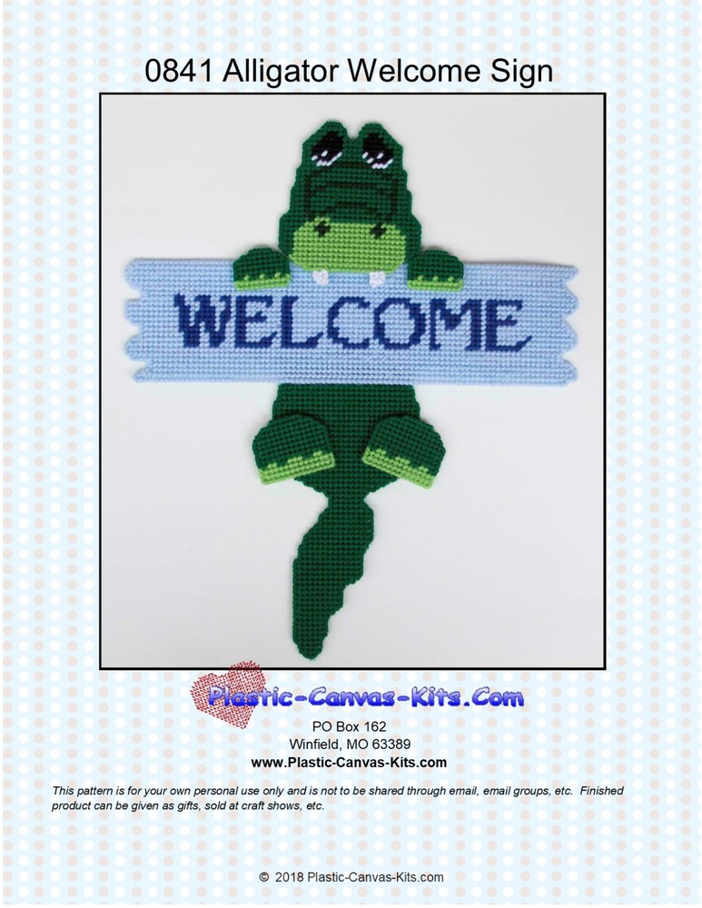 Alligator  Welcome Sign- Plastic Canvas Pattern or Kit