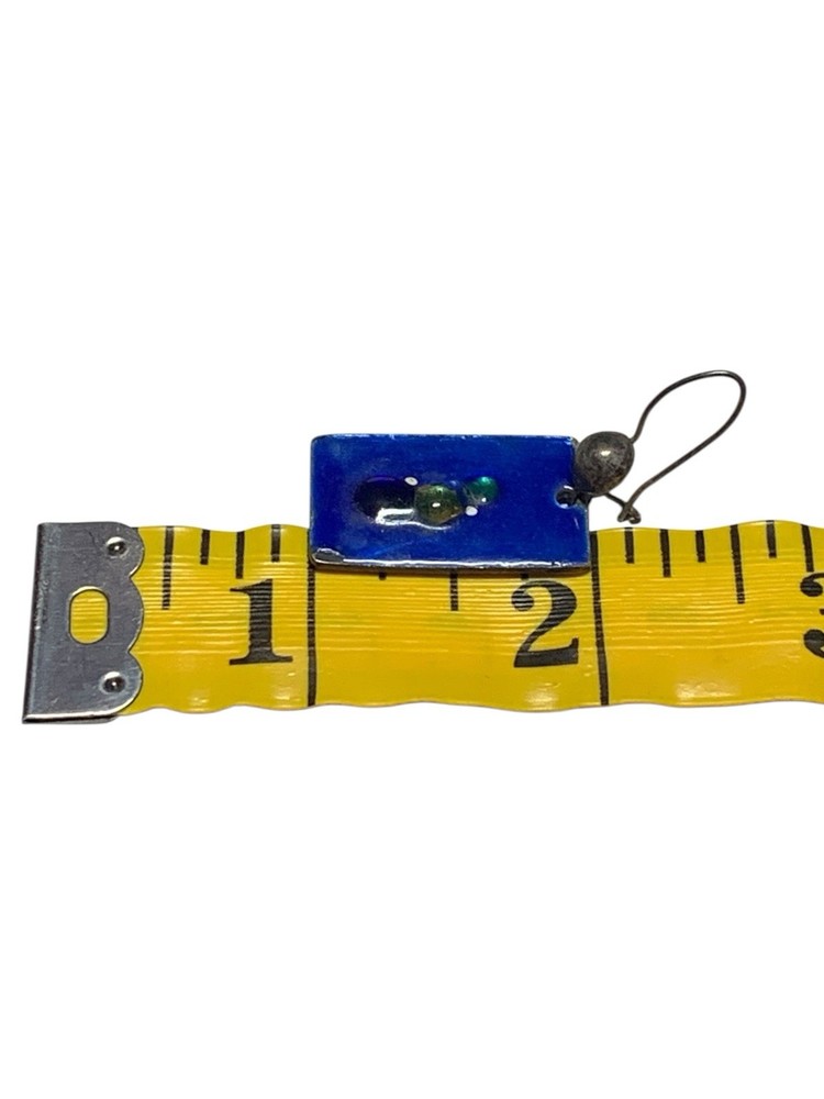 Handmade Blue Green Bubble Accent Rectangular Enamel Dangle Earrings