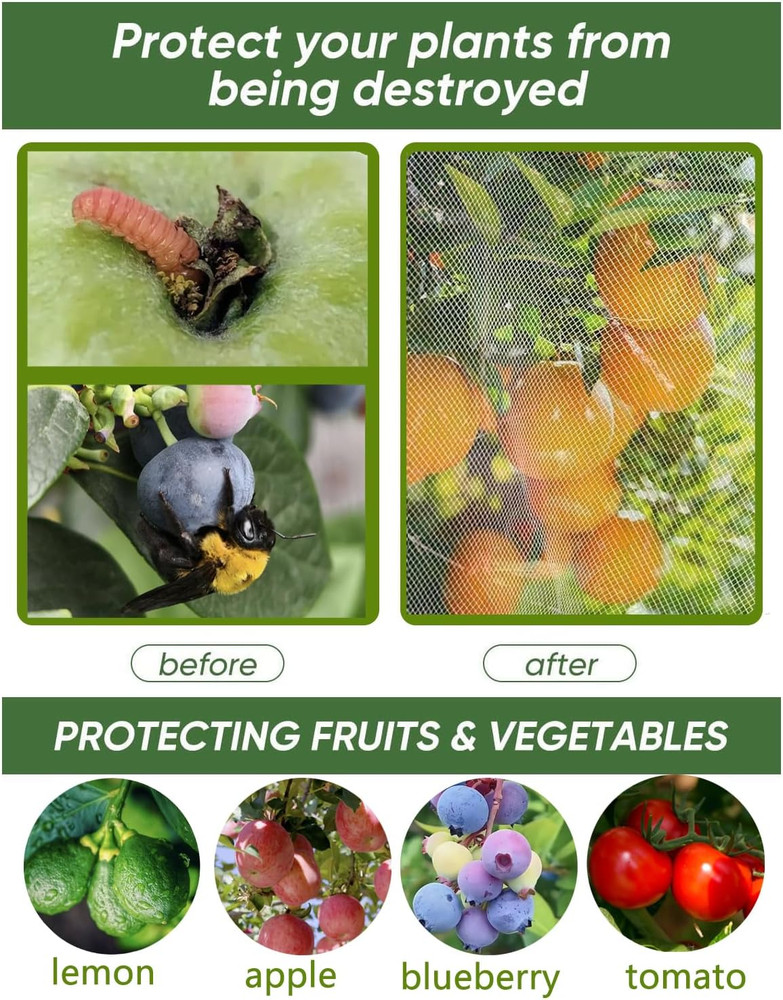 4 Pack Fruit Tree Netting with Zipper & Drawstring, 2.6 X 3.2 Ft Reusable Bluebe