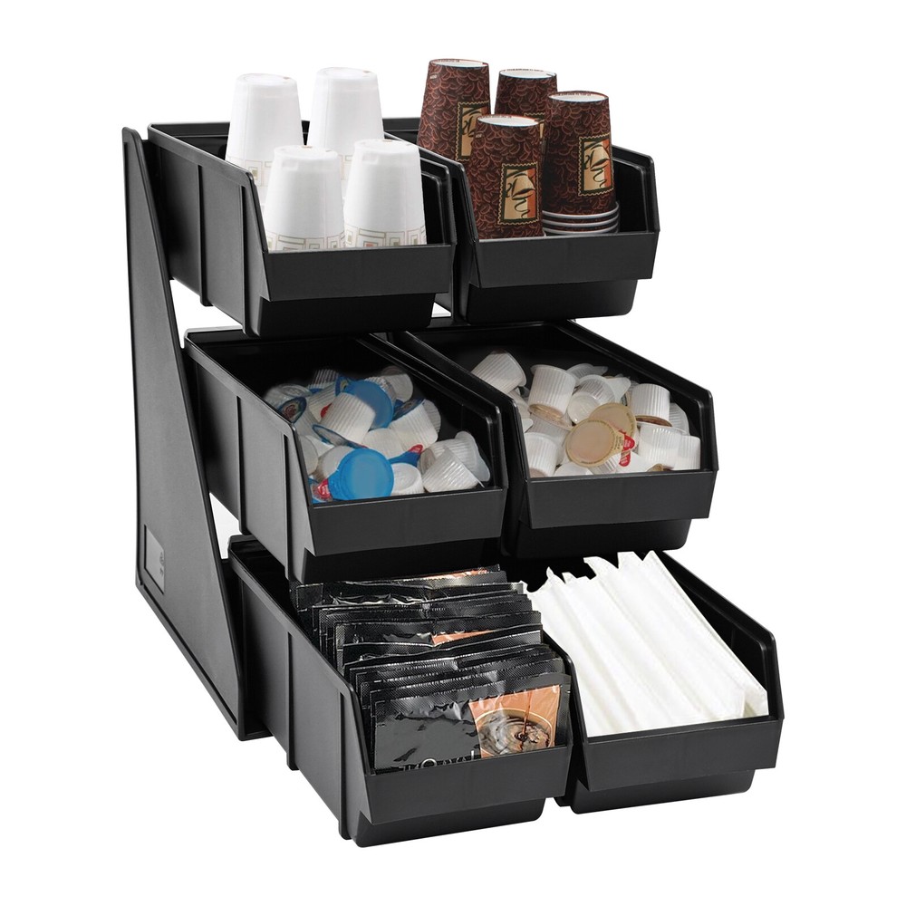 6 Compartments Upright Breakroom Coffee Condiment Storage Organizer Bin 3-Tier