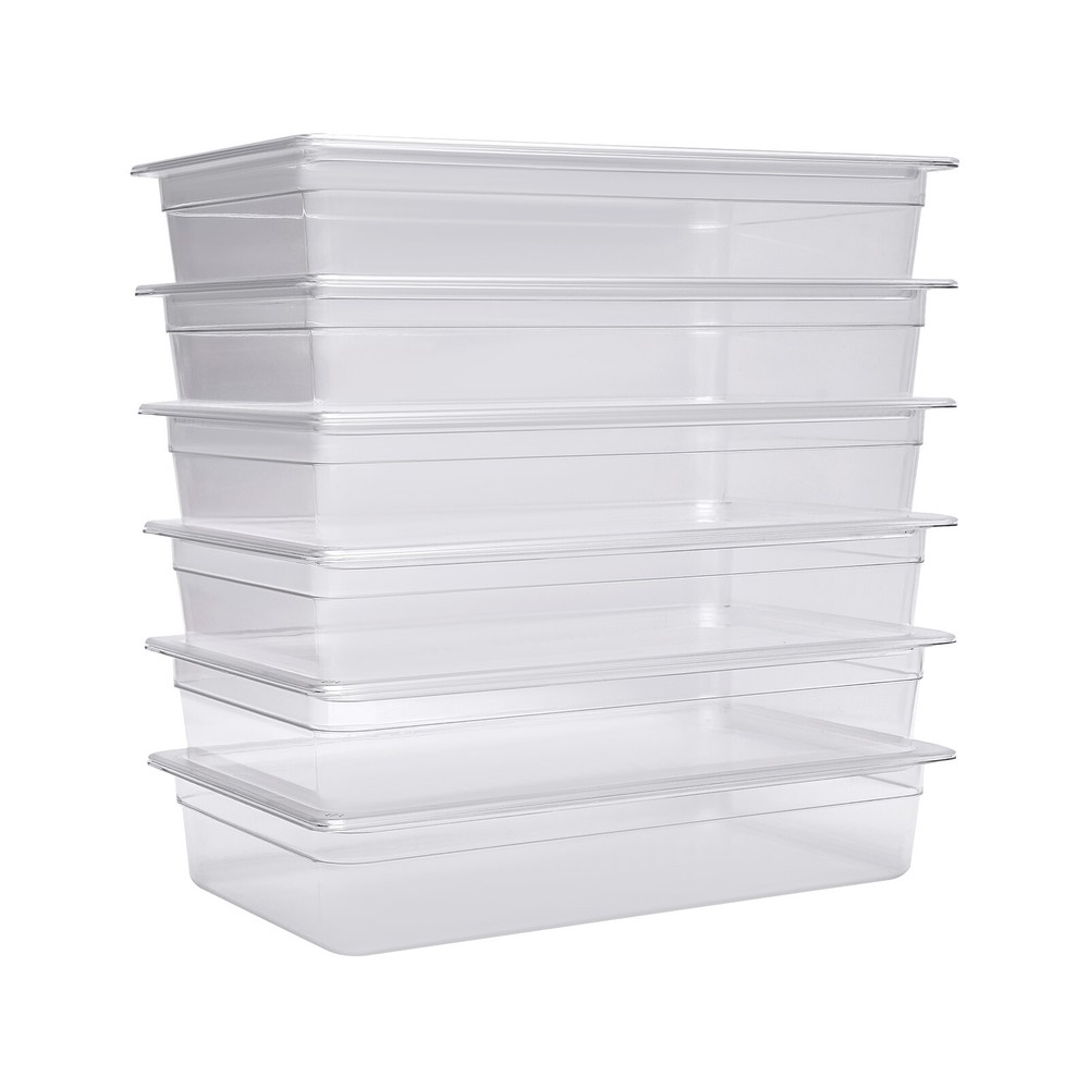 6 Pack Food Pans with Lids, 4'' Deep, Polycarbonate, Clear