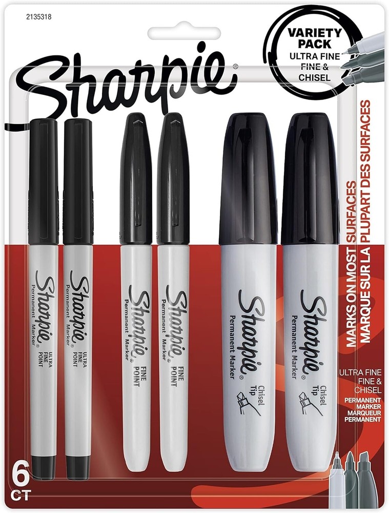 SHARPIE Permanent Markers Variety Pack, Featuring Fine, Fine, and Chisel 6 Coun