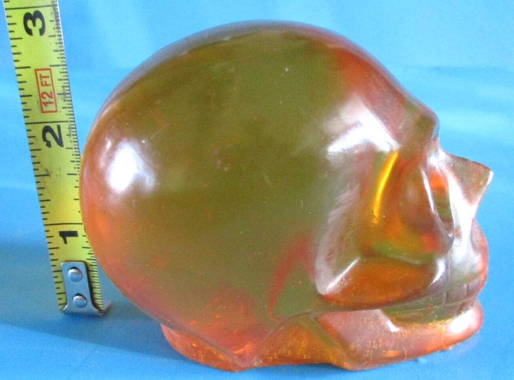 Custom Made Plastic Human Skull Orange Gold Dashboard! Shifter Handle Shift Knob
