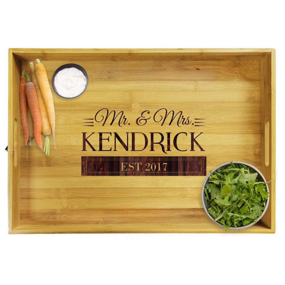 Premium Custom Engraved Wood Bamboo Serving Tray - Personalized Wedding Gift