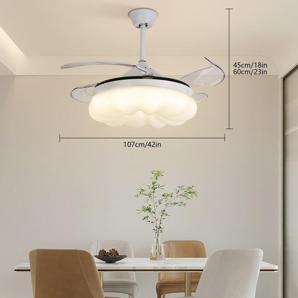 42In LED Arcs Cloud Shape 4 Blades Retractable Ceiling Fan Light+Remote Control