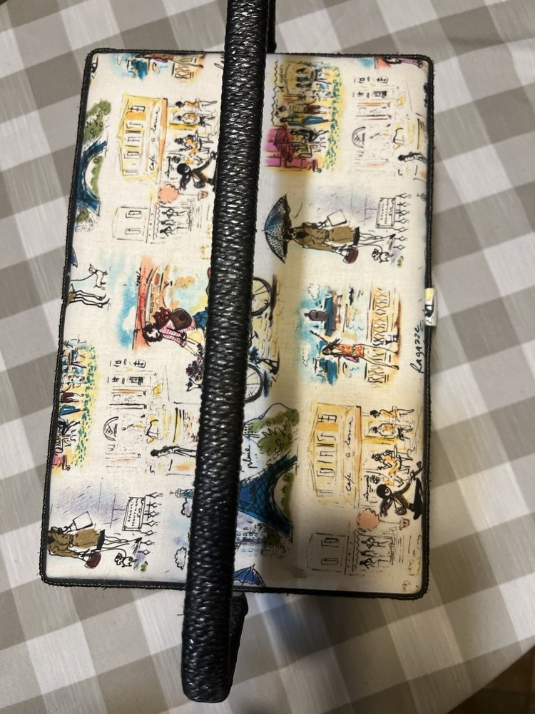 VTG Retro Sewing Box Puff Fabric Wicker Handle Magnetic lock Storage Insert Used
