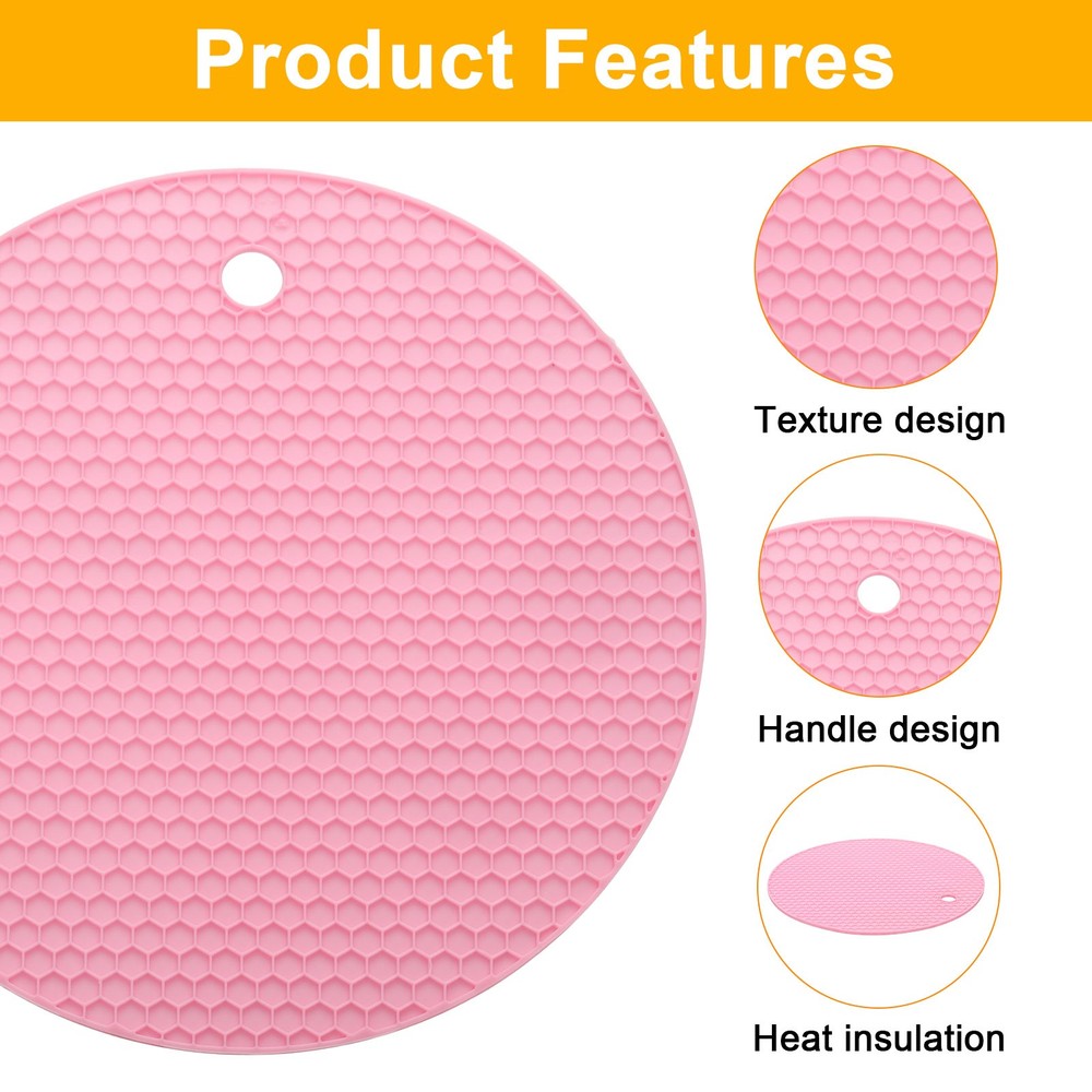 3pcs 7" Silicone Round Texture Jar Opener Pad Pink
