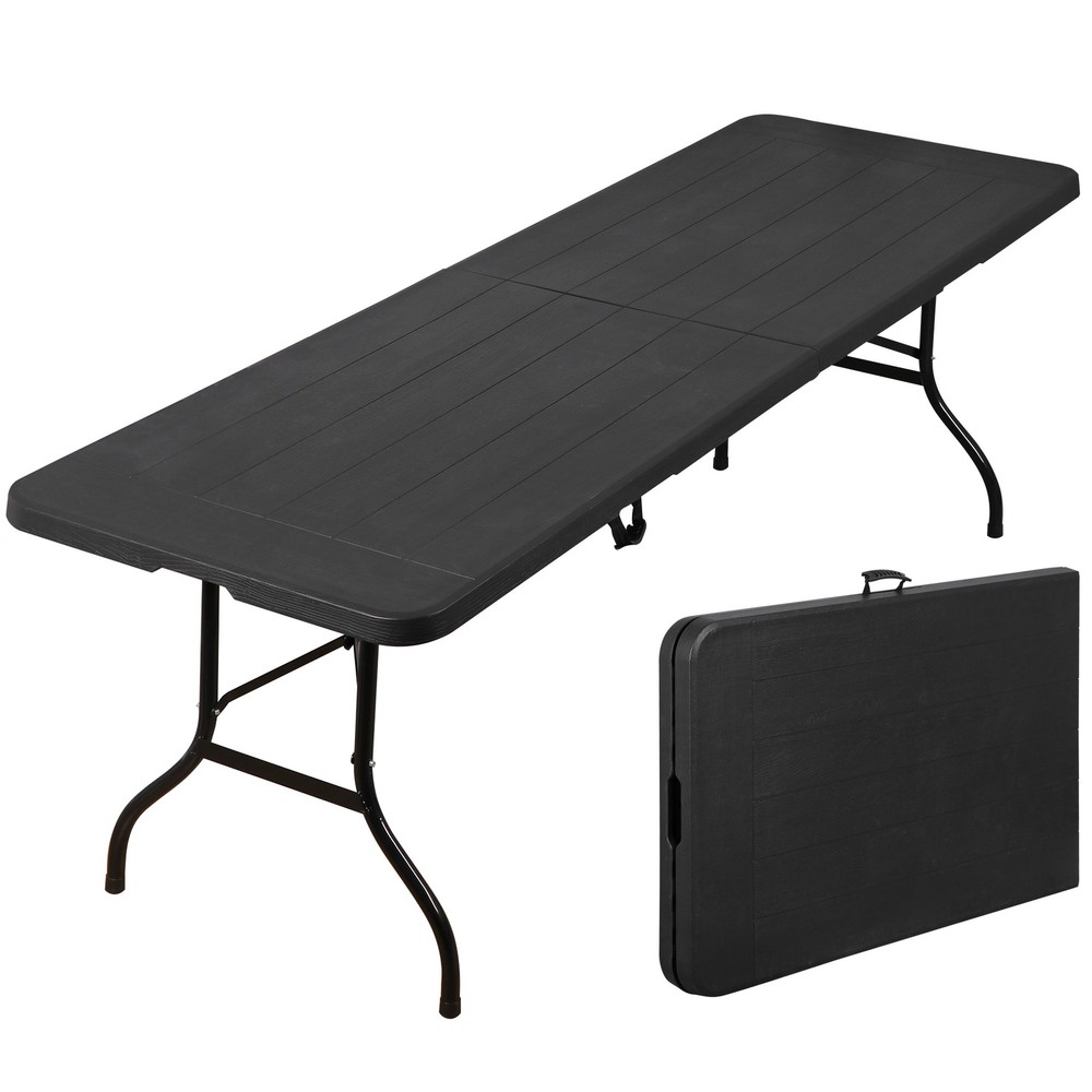 8FT Portable Folding Table Fold-in-Half Plastic Table for Dining Picnic Black