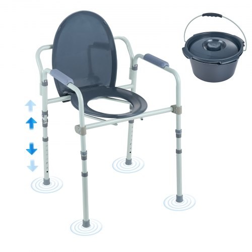 Commode Chair, Bedside Commode with Wider Toilet Seat, 7-Level Adjustable He...