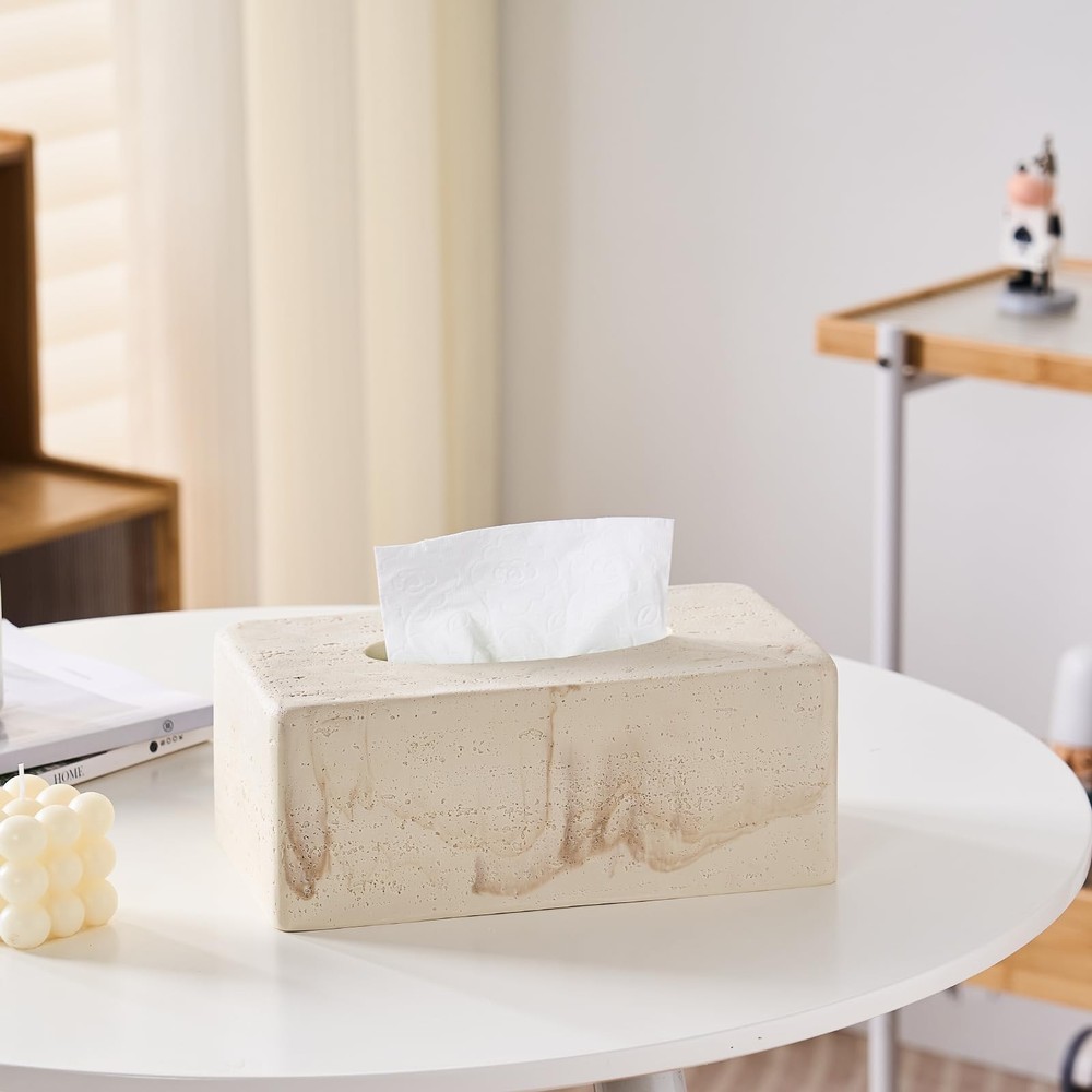 Natural Travertine Texture Resin Rectangular Tissue Box Cover, Standard Size