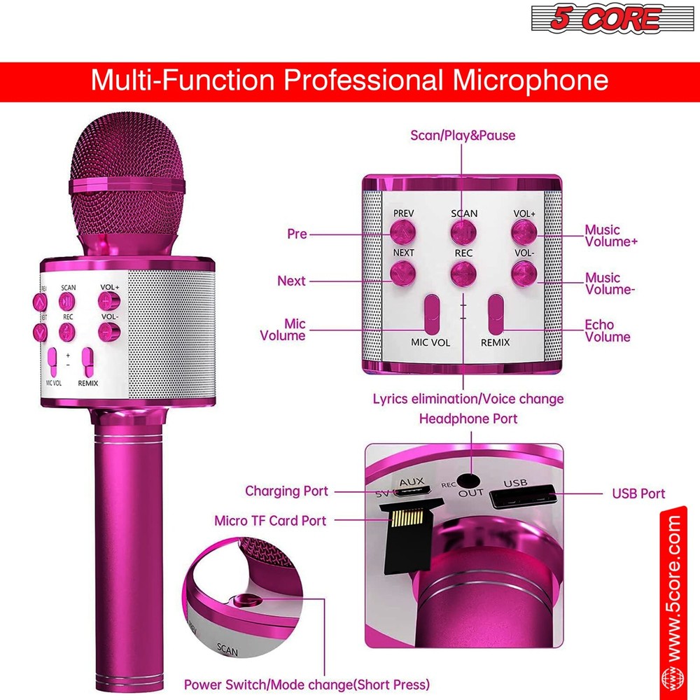 5Core Wireless Karaoke Microphone Bluetooth Mic Portable Handheld Microfonos