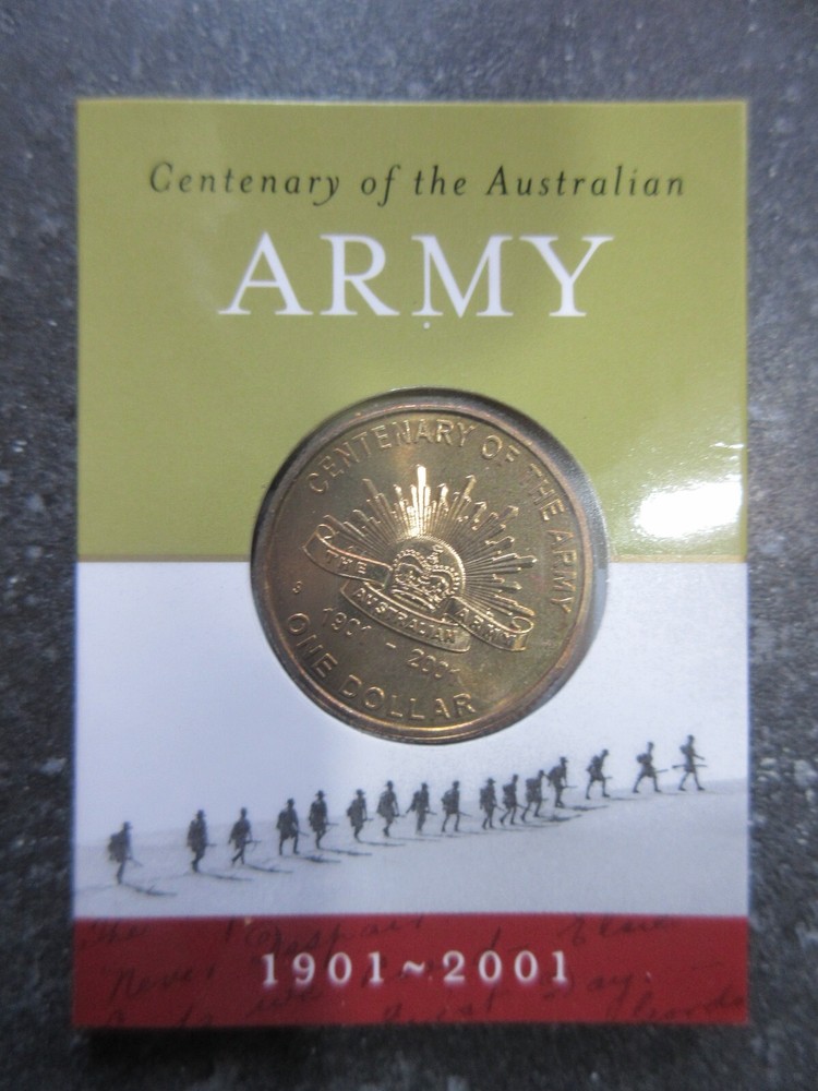 2001 Australia Commemorative Dollar in Folder ARMY S Mintmark