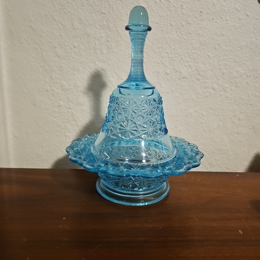 L E Smith Blue Daisy & Button Bell Shape Candy Sish Bowl Rare