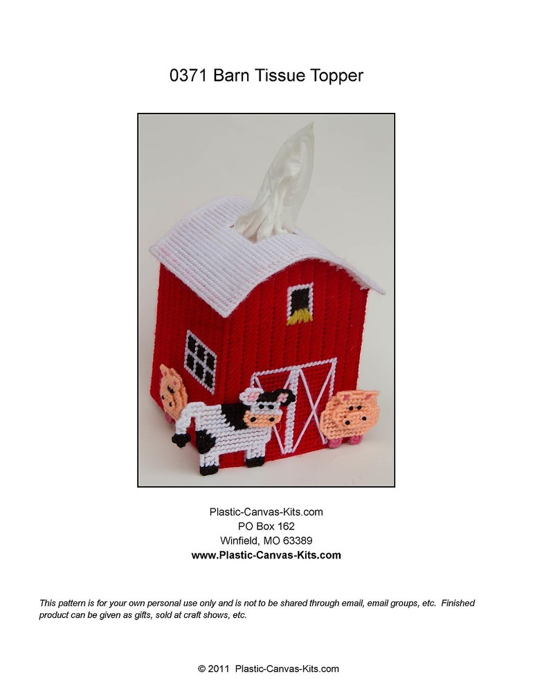 Barn Tissue Topper-Pig, Cow-Plastic Canvas Pattern or Kit