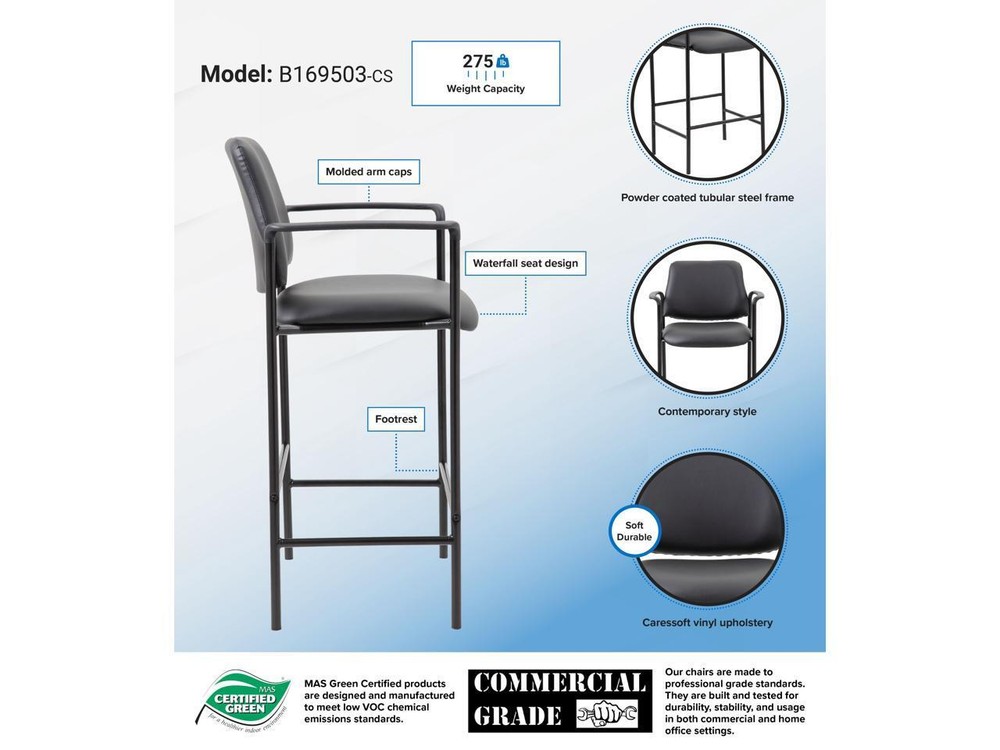 Boss Contemporary Slender & Sleek Upholstered Square Back Counter Drafting Stool