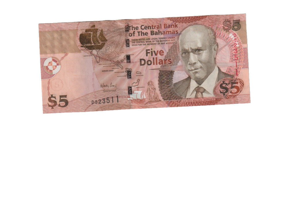 BAHAMAS 2007 5 DOLLAR BANKNOTE P72 UNCIRCULATED