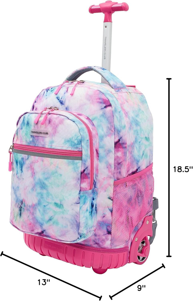 18" Rolling Backpack with Shoulder Straps, Tye Dye