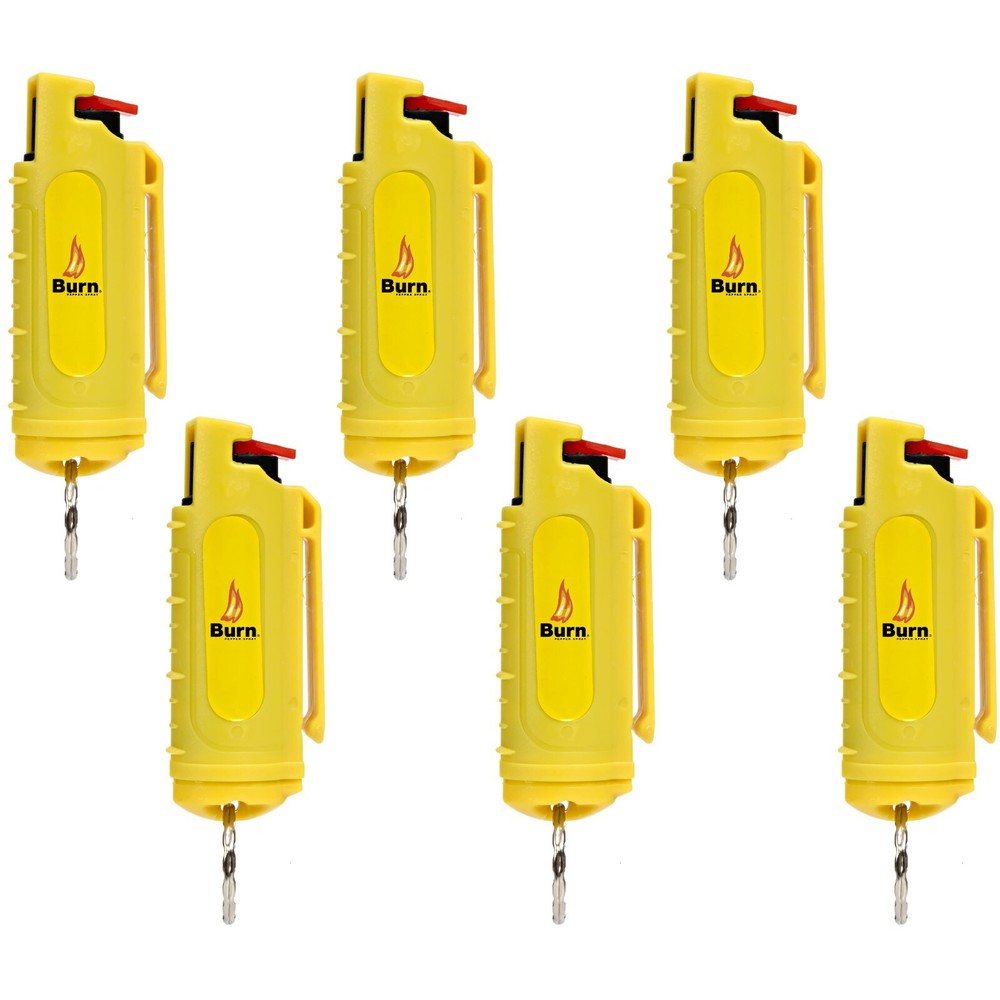 6 Pack BURN Pepper Spray 1/2oz Yellow Self Defense Keychain Security Case Molded