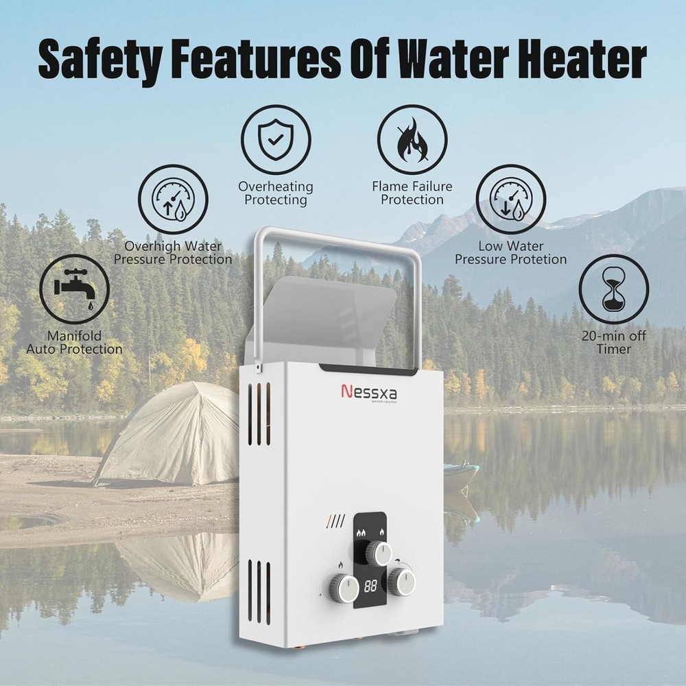 8L Tankless Water Heater Propane with Digital Display, 2.11 GPM Portable Instant
