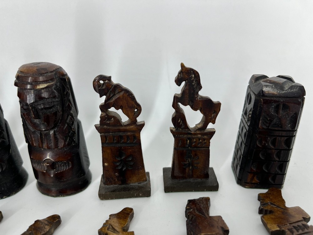Complete Hand-carved Camel Bone Egyptian Chess Set