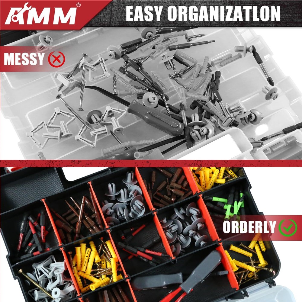 AMM Tool Box Double Side Tool Box Organizer with 34 Compartments Removable Di...