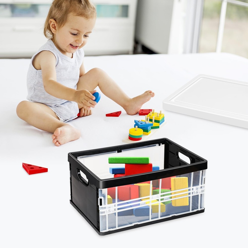 10 Quart Plastic Storage Bins With Lids, Clear Foldable and Stackable Contain...