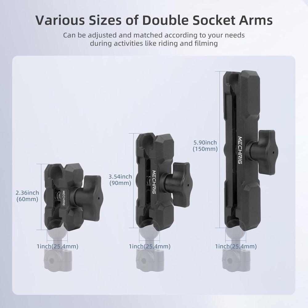 Double Socket Arm,Extension Arm Compatible with RAM Large socket arm, Black