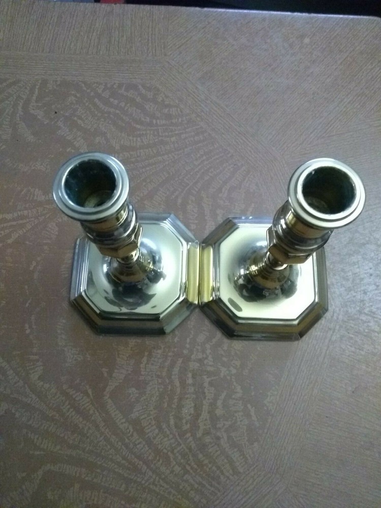 Pair (2) BALDWIN  Brass  7" Candlesticks Octagon Base