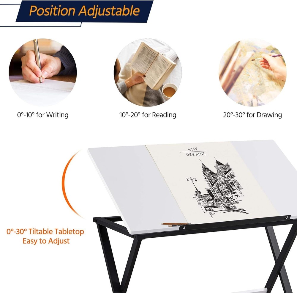 Stylish Adjustable Drafting Table with Multi-Angle Desk Surface for Art & Study