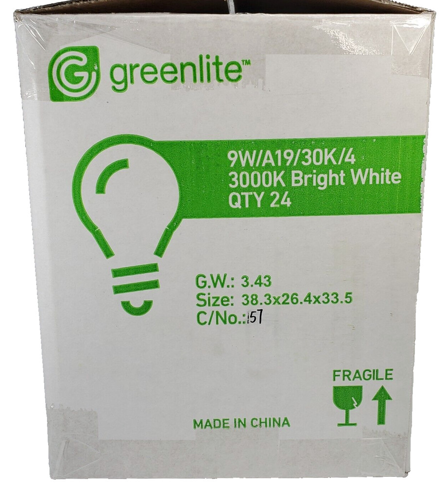 Greenlite Case 24-4 packs (96) Bulbs 9W 60W Equivalent Light Bulbs 800 Lumens