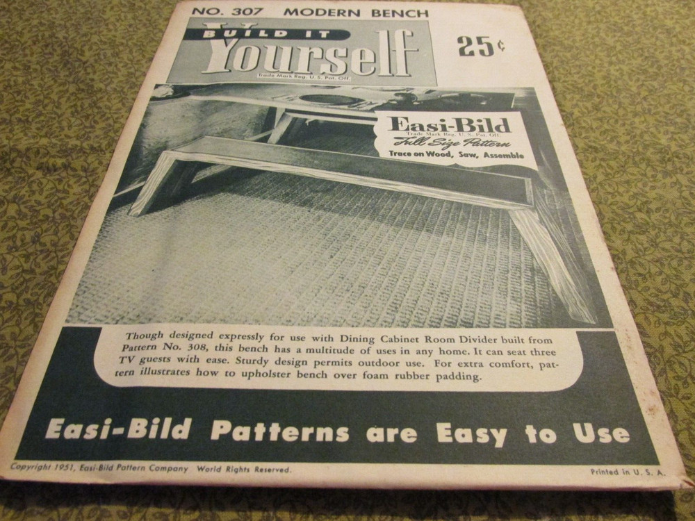 Easi-Bild Build It Yourself PATTERN COMPLETE NO. 307 Modern Bench