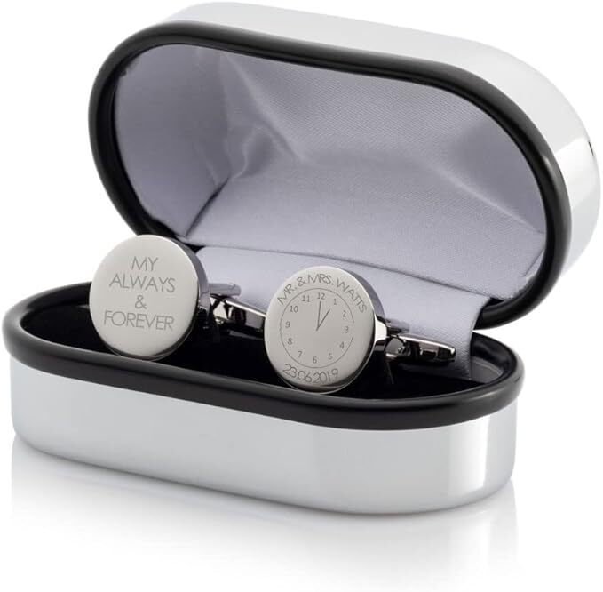 Personalised Memorable Time Round Cufflinks - Engraved With Your Custom Text