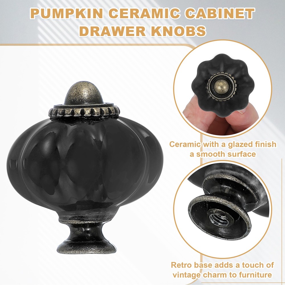 6 Packs Ceramic Knobs, Pumpkin Ceramic Cabinet Drawer Knobs, Black