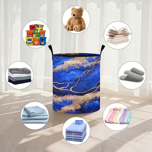 Blue Laundry Basket Laundry Hamper With Handles Collapsible Laundry Marble