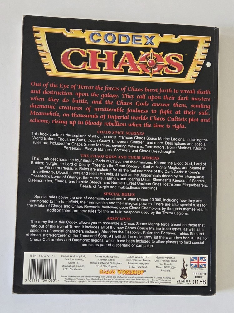 Warhammer 40k Codex Chaos Supplement 2nd Edition 1996