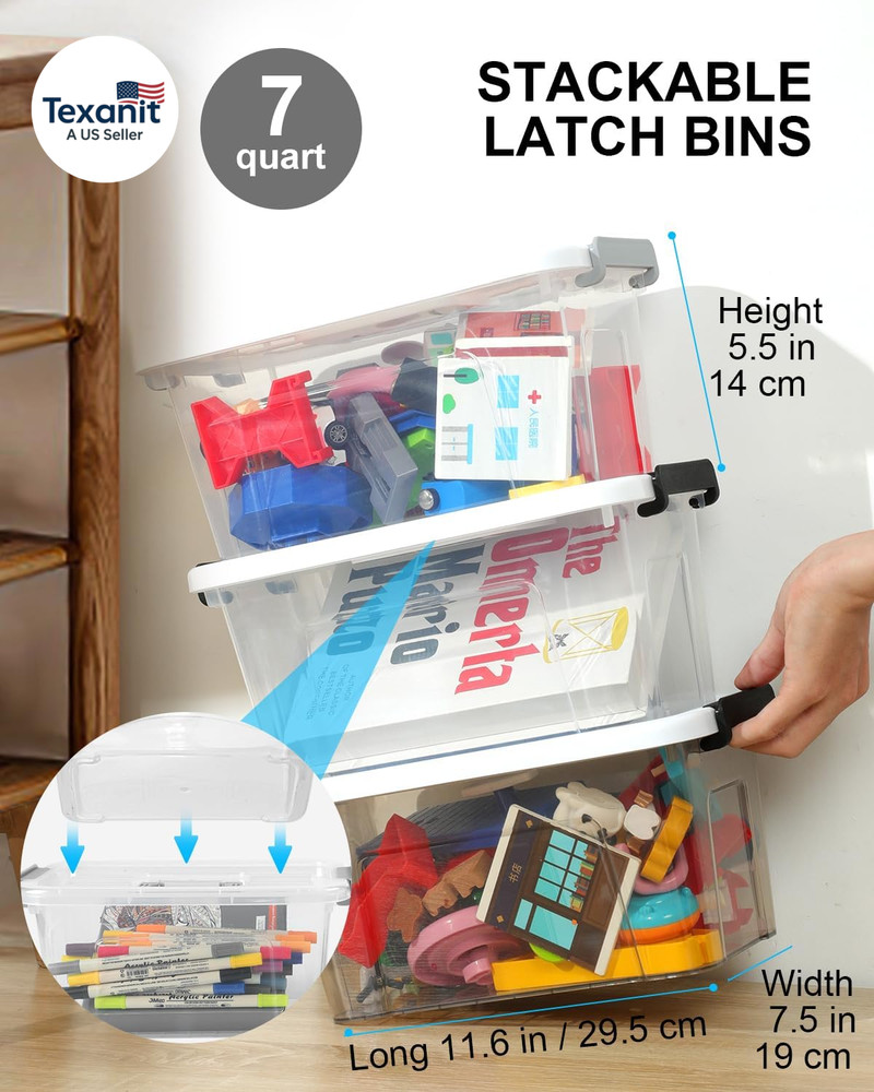 Plastic Storage Bins with Lids 6 Pack Storage Organizer, 7 Quart Stackable Stora