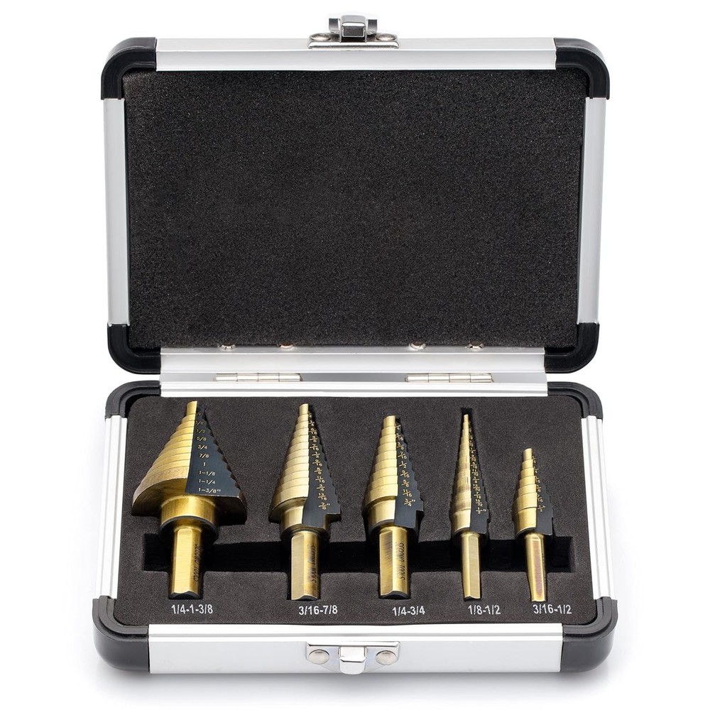 Segomo Tools 5 Piece SAE Multiple Hole 50 Sizes HSS Step Drill Bit Set with...