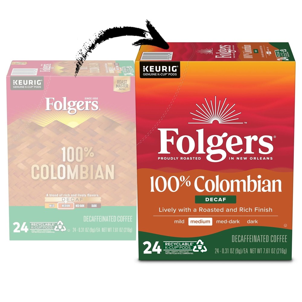 Folgers Colombian Decaffeinated Coffee, Medium Roast,24 Count Box