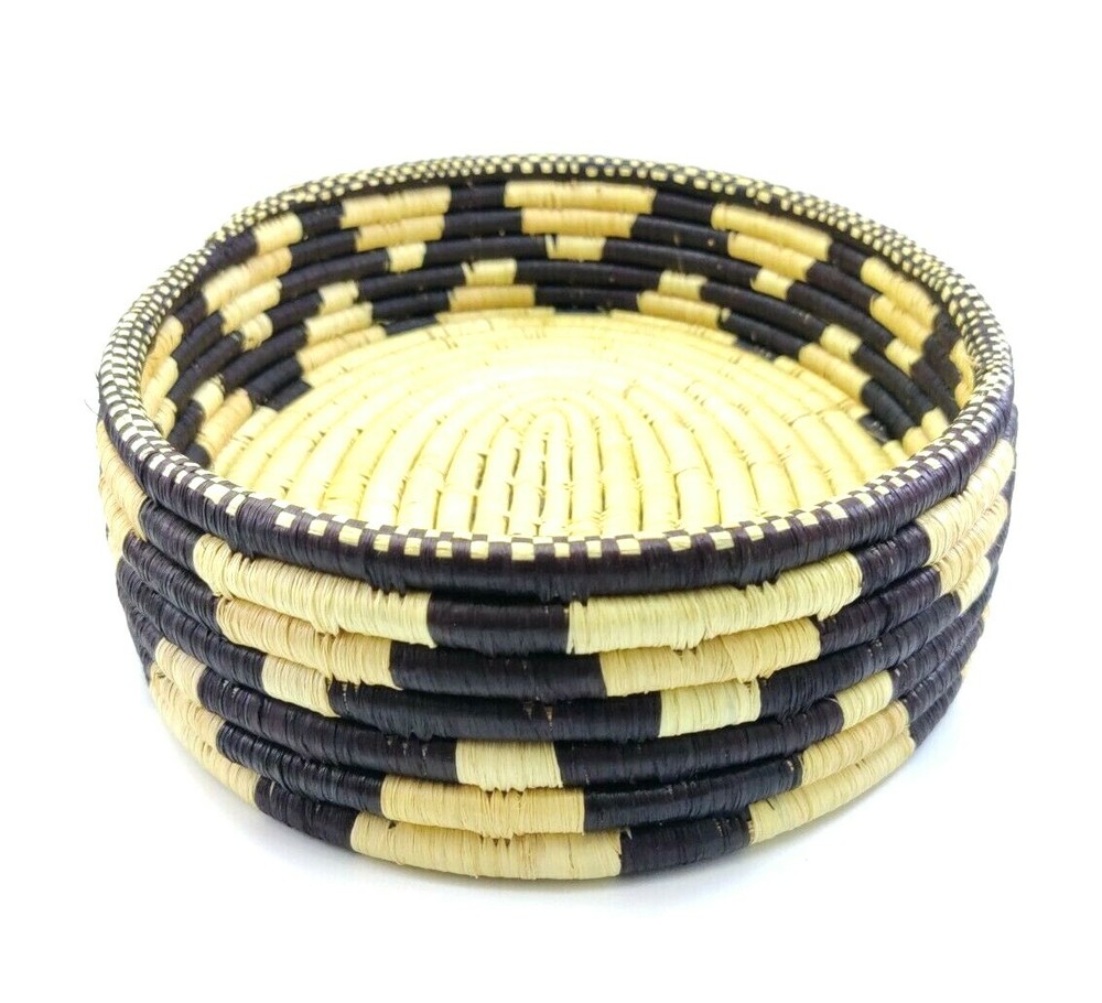 Coil Woven Storage Basket Geometric Pattern Oval
