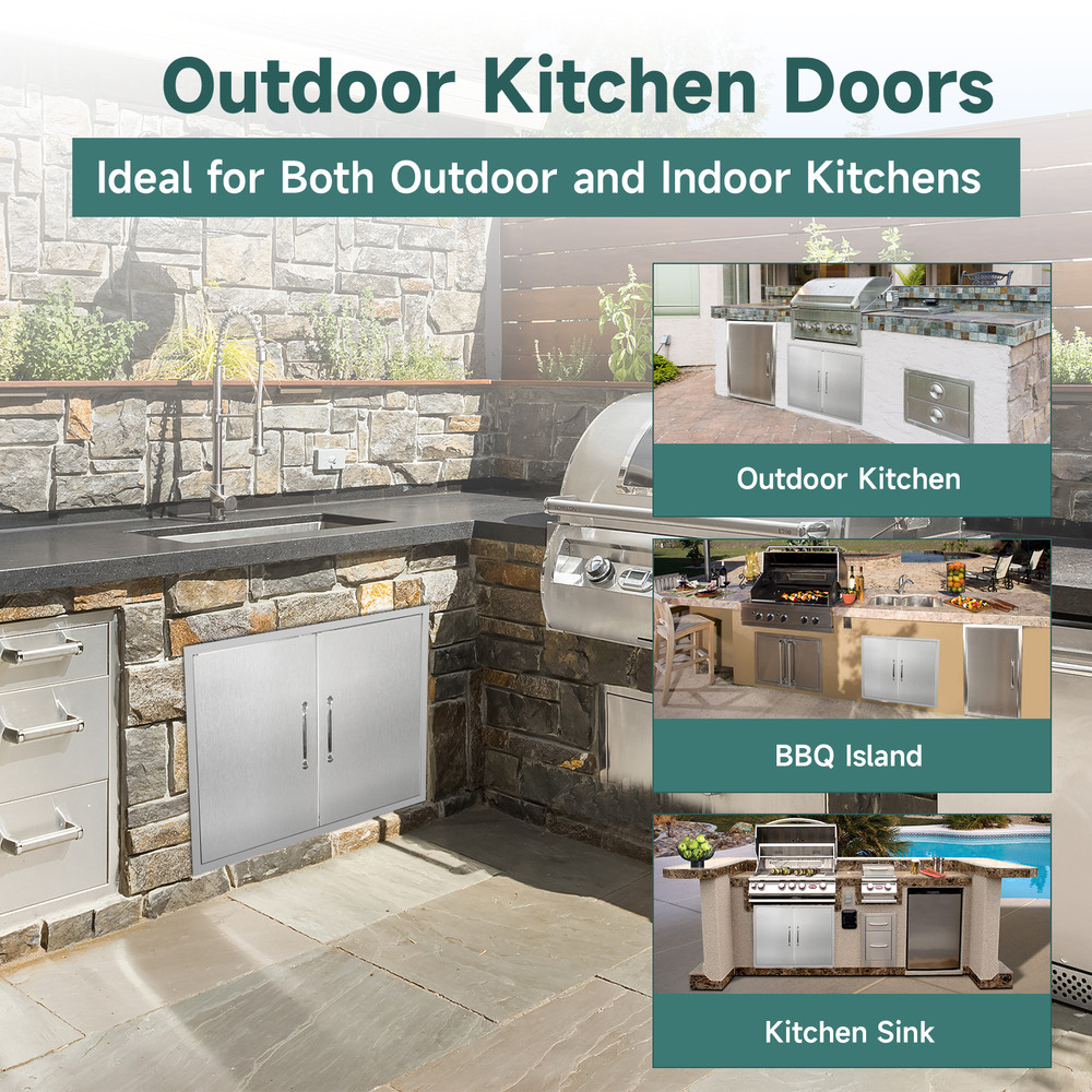 Outdoor Kitchen Doors Stainless Flush Mount Double Access Door with Handle