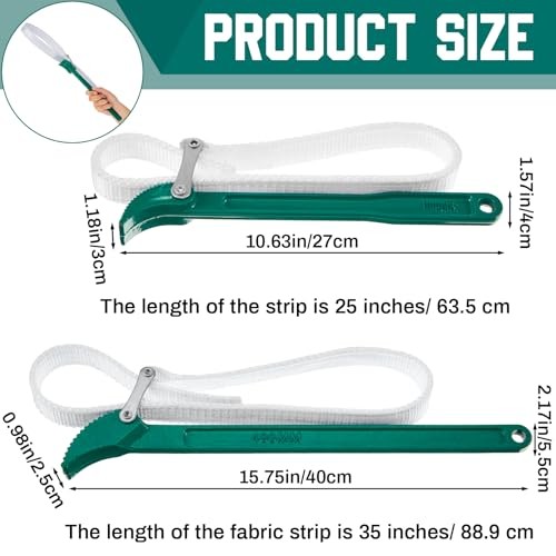 2 Pcs Strap Wrench 12" 16" Nylon Strap Pipe Wrench Adjustable Green Handle