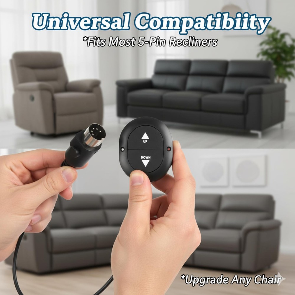 2 Button 5 Pin Electric Sofa Hand Controller - Recliner Chair Switch w/Extens...