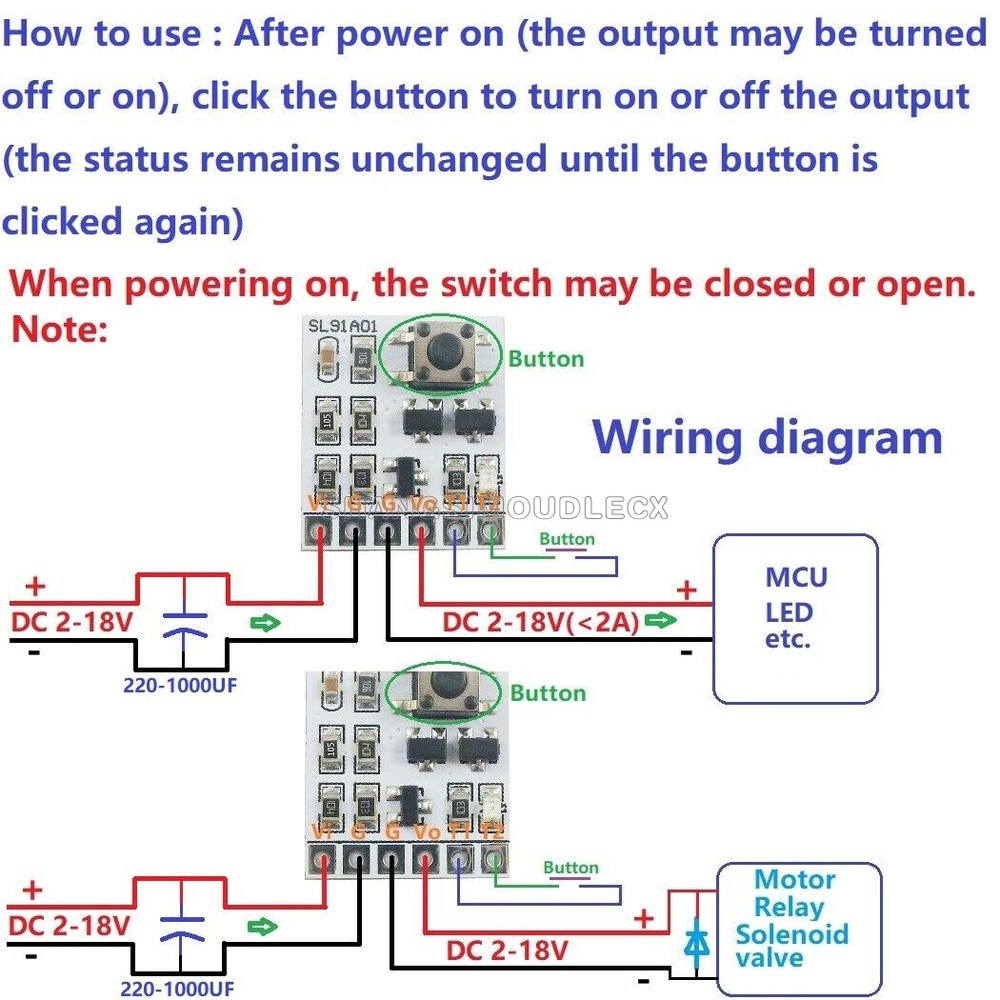 5x DC 5V 12V 2A bistable self-locking switch module LED controller relay touch