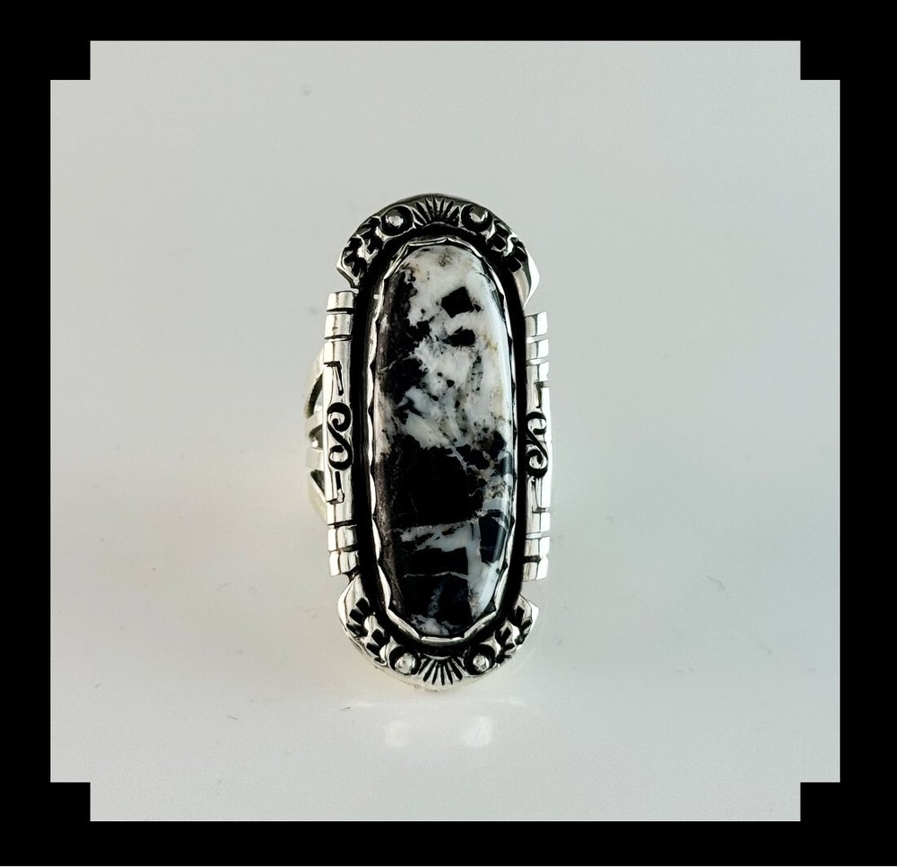 Handcrafted Sterling and White Buffalo Ring Size 8 3/4