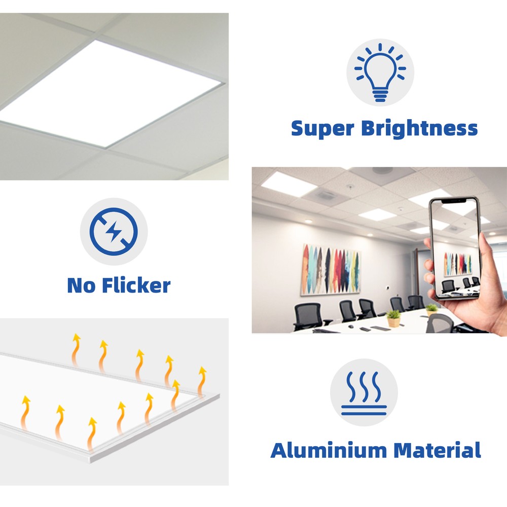 2-100Pack 2x2Ft LED Panel Light Drop Ceiling Flat Recessed Troffer Fixture 5000K