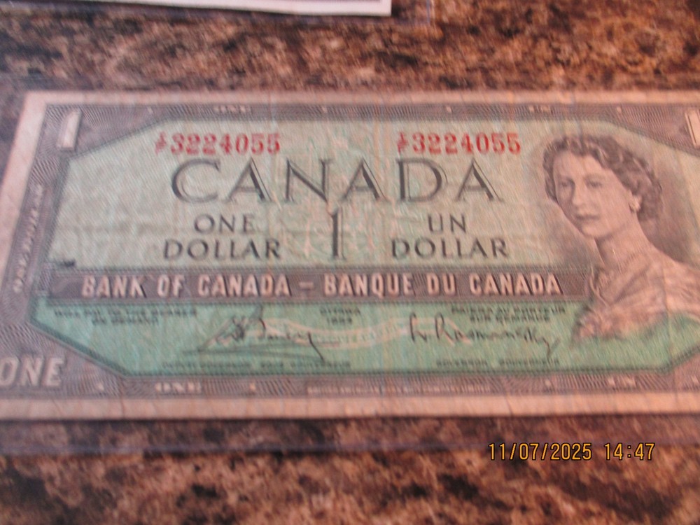 1954 CANADA $1 DOLLAR NOTE     055