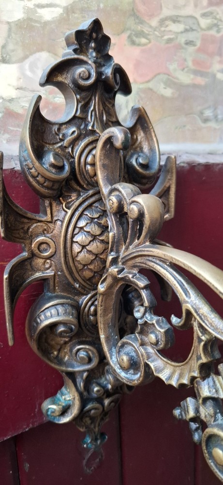 Victorian pair brass ornate scrolled wall candle sconces