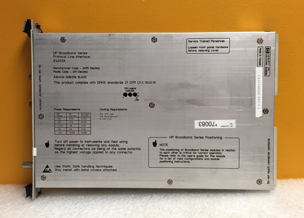 HP / Agilent E4203A, HP Broadband Series, Protocol Line Interface VXI Module