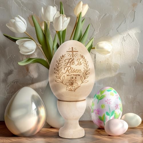 He is Risen Wooden Egg Easter Gifts, Resurrection Eggs Basket Egg He is Risen