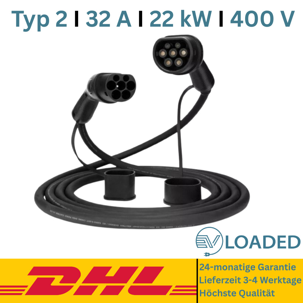Charging Cable Type 2 - Type 2 (32A, 3 Phase, 22kW) - 10m